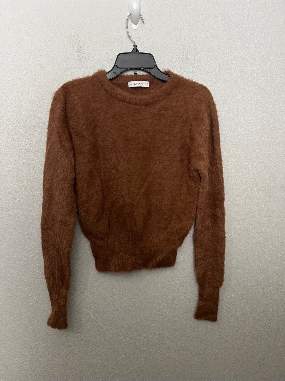 Zara Brown Fuzzy Crewneck Sweater Size Medium
